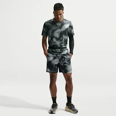 Nike Miler Men's Dri-FIT 7" Brief-Lined Printed Running Shorts - Black