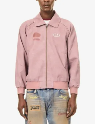 DUKE & DEXTER DR4 Sunfaded Studded Faux-Leather Bomber Jacket detail 3