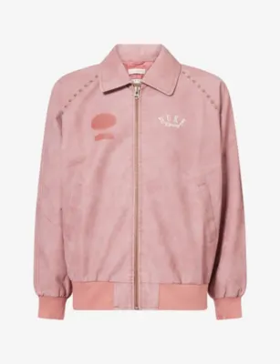 DUKE & DEXTER DR4 Sunfaded Studded Faux-Leather Bomber Jacket