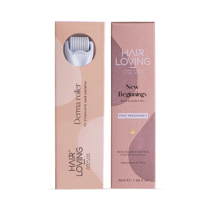 Hair Loving Postpartum Hair Regrowth Bundle – Restore Hair After Pregnancy Naturally | New Beginning Hair Oil & Derma Roller Combo
