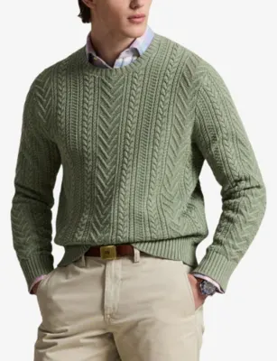 POLO RALPH LAUREN Logo-Embroidered Cable-Knit Cotton And Linen Jumper detail 3