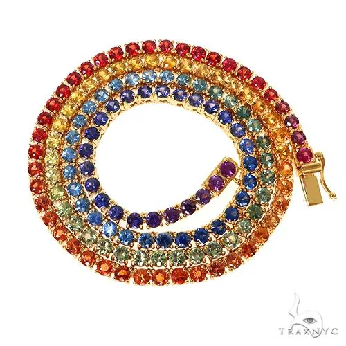 PIA - For Him GEMSTONES Graduated Rainbow Sapphire Tennis Chain 67586 in Rose – Chain