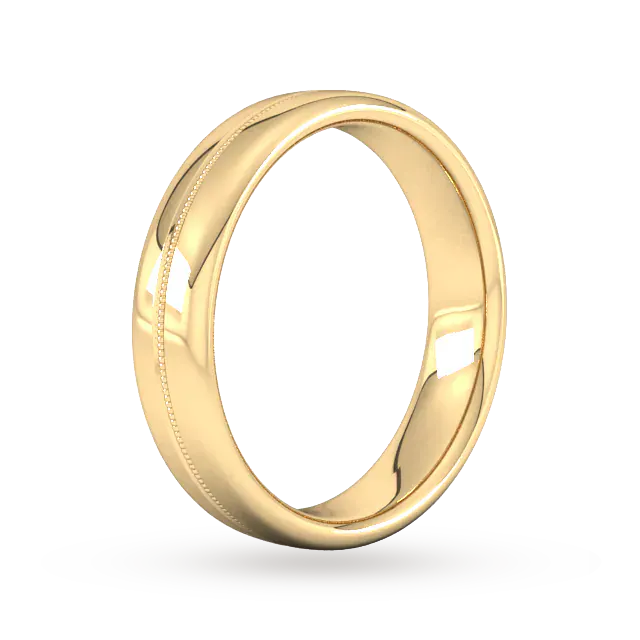 For Him 5mm Flat Court Heavy Milgrain Centre Wedding Ring In 18 Carat Yellow Gold detail 2