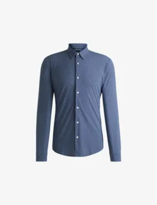 BOSS Geometric-pattern slim-fit stretch-jersey shirt - OPEN BLUE detail 2