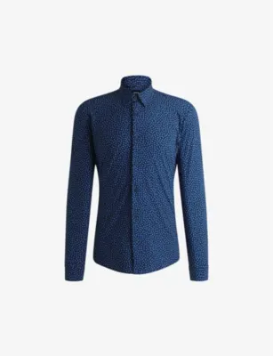 BOSS Geometric-pattern slim-fit stretch-jersey shirt - OPEN BLUE
