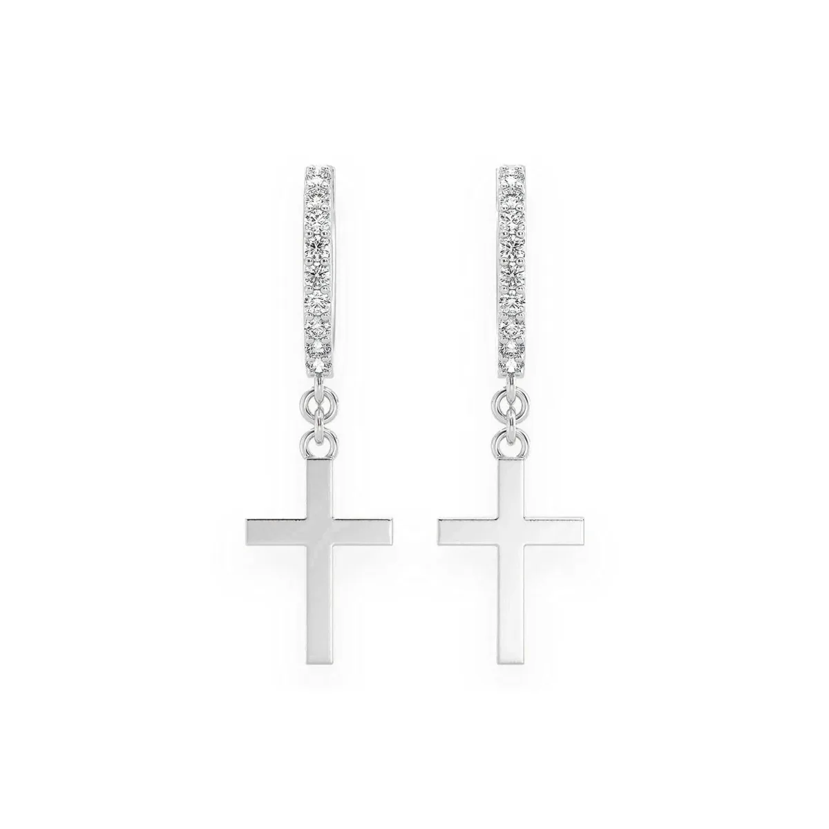 For Him Plain Cross Diamond Hoops in White Gold / Natural Diamond – Earring