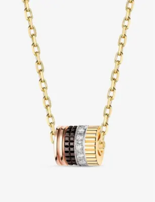 BOUCHERON Quatre Classique 18ct yellow-, white- brown and rose-gold and 0.11ct brilliant-cut pendant necklace detail 2