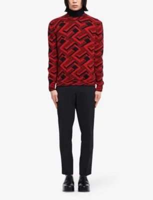 PRADA Abstract-pattern wool and cashmere-blend jumper detail 2