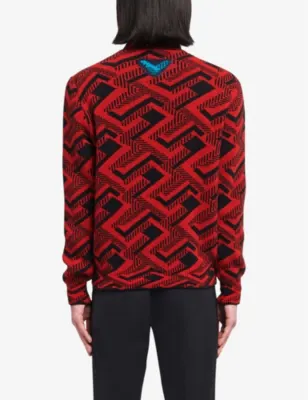 PRADA Abstract-pattern wool and cashmere-blend jumper detail 3