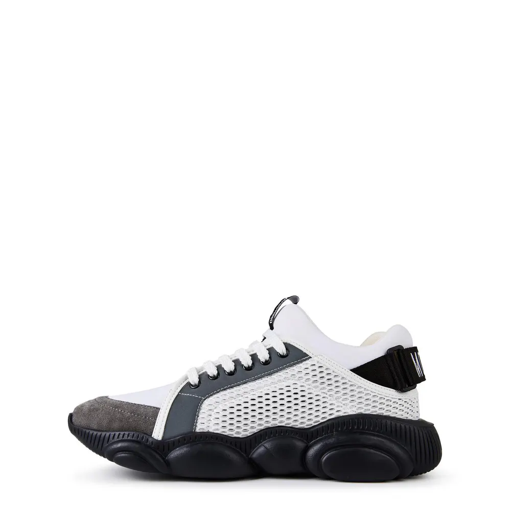 Moschino Mesh Teddy Low Top Trainers in White/Grey, additional product view 3