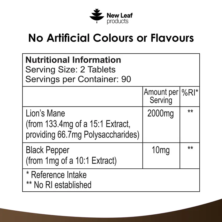 New Leaf Products Lions Mane Tablets 180 tablets detail 3