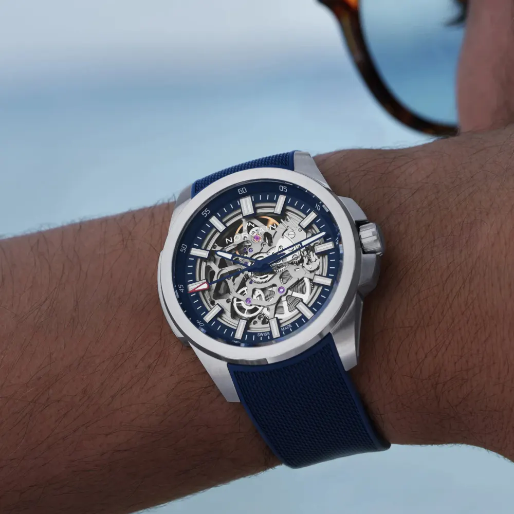 NORQAIN Independence Skeleton Blue 42mm in Blue, additional product view 2