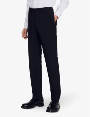 SANDRO Slim-fit tapered wool trousers in Noir / Gris, additional product view 3