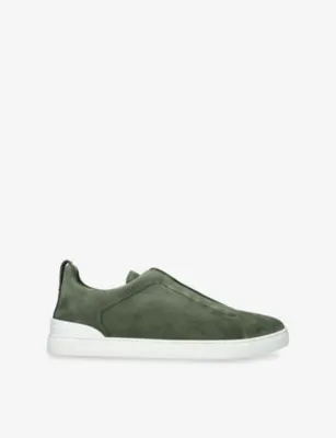 ERMENEGILDO ZEGNA Triple Stitch Suede Trainers - EUR 44 / 10 UK MEN in Dark Green – Mens | Trainers | Slip on trainers