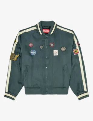 DIESEL Embroidered-Patches Satin Bomber Jacket
