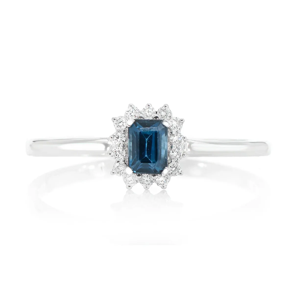 For Him 0.30ct Emerald Cut Sapphire Halo Diamond Engagement Ring in Rose Gold / Natural Diamond – Ring