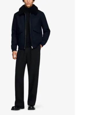 SANDRO Fleece-collar patch-pocket wool-blend aviator jacket detail 2