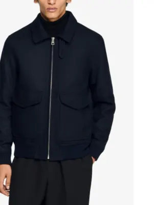 SANDRO Fleece-collar patch-pocket wool-blend aviator jacket detail 3