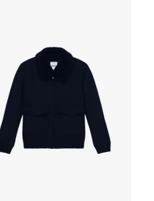 SANDRO Fleece-collar patch-pocket wool-blend aviator jacket