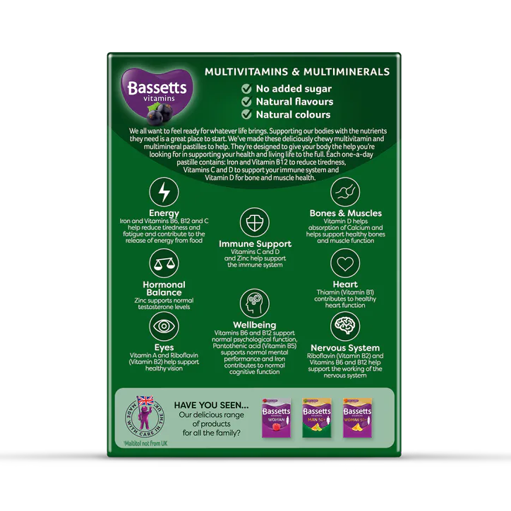 BASSETTS VITAMINS Man Multivitamins & Multiminerals Blackcurrant 30 Pastilles, additional product view 2