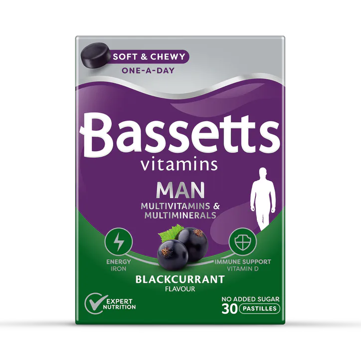 BASSETTS VITAMINS Man Multivitamins & Multiminerals Blackcurrant 30 Pastilles – Vitamins & Supplements > Vitamins > Multivitamins > Men's Multivitamins