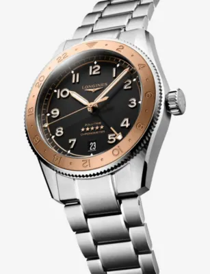 LONGINES L3.803.5.53.6 Spirit Zulu Time 1925 Stainless-Steel and 18ct Rose Gold Cap 39mm Automatic Watch detail 2