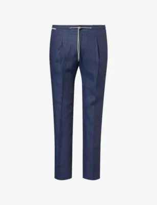 CORNELIANI Pleated Drawstring Linen Trousers