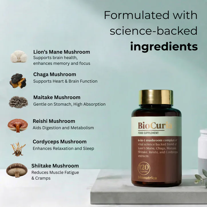 Bionutrica BioCuria 6-Blend Mushroom Complex for Immunity & Antioxidant 120 Capsules detail 3