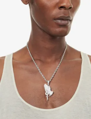 GLD Iced Praying Hands with Cross Rhodium-Plated Diamond Pendant detail 2