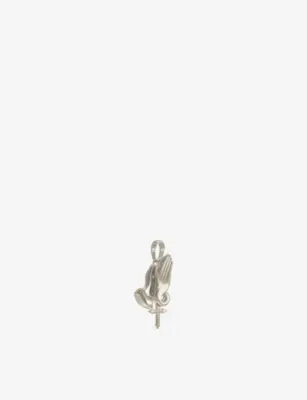 GLD Iced Praying Hands with Cross Rhodium-Plated Diamond Pendant detail 3