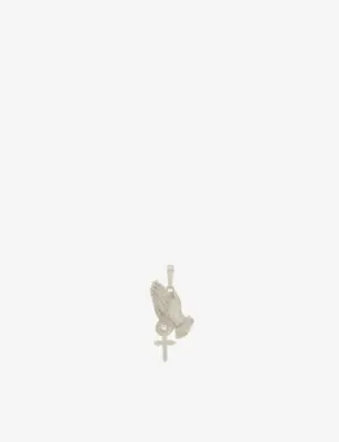 GLD Iced Praying Hands with Cross Rhodium-Plated Diamond Pendant