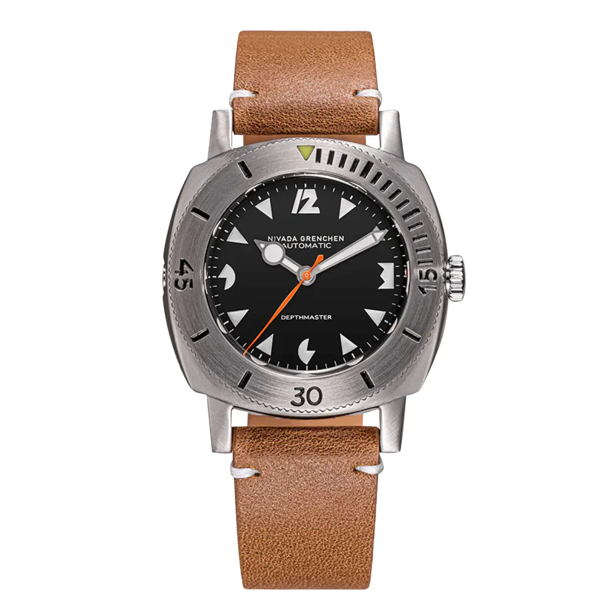 Nivada Grenchen Depthmaster White Pacman 39mm Mens Watch Black