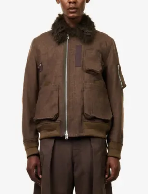 SACAI Melton Collared Wool Bomber Jacket detail 3