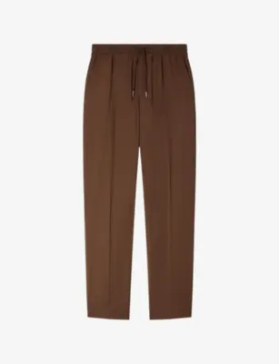 SANDRO Drawstring-waist straight-leg wool-blend trousers - Noir / Gris detail 3