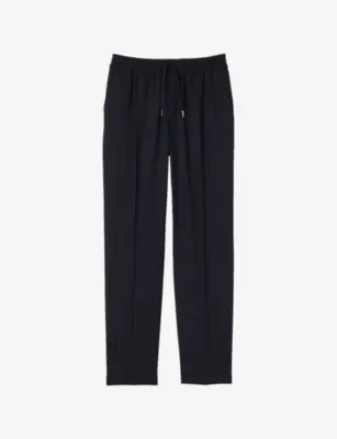 SANDRO Drawstring-waist straight-leg wool-blend trousers - Noir / Gris