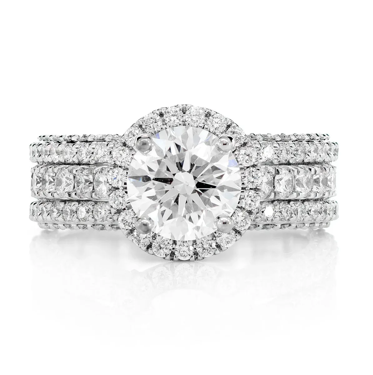 For Him Triplex - Round Solitaire Halo Diamond Engagement Ring in White Gold / Lab Grown Diamond – Ring