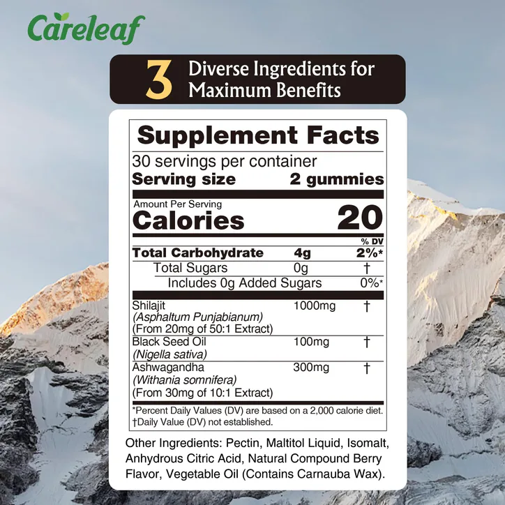 Сareleaf careleaf Sugar-Free Shilajit Gummies Berry Flavor 60 Gummies detail 2