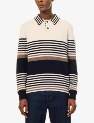 PAUL SMITH Stripe Long-Sleeve Cashmere Polo Knit Top detail 3