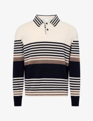 PAUL SMITH Stripe Long-Sleeve Cashmere Polo Knit Top