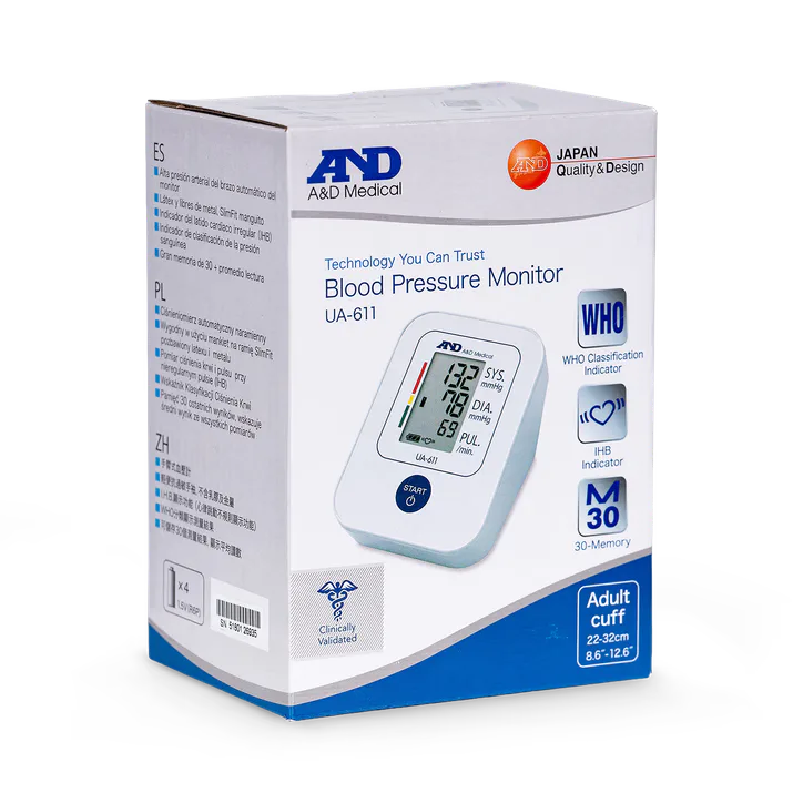 A&D Medical Upper Arm Blood Pressure Monitor White UA611