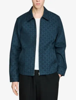 SANDRO Square-Pattern Zip-Up Denim Jacket detail 3