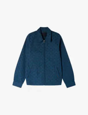 SANDRO Square-Pattern Zip-Up Denim Jacket