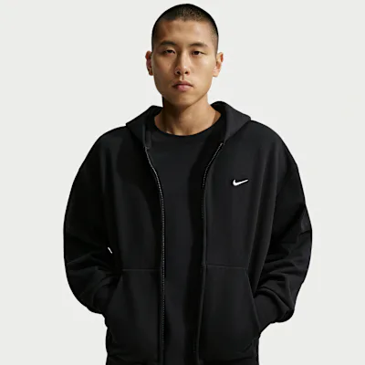 Nike Solo Fleece Men's Full-Zip Hoodie - Total Black/Sail