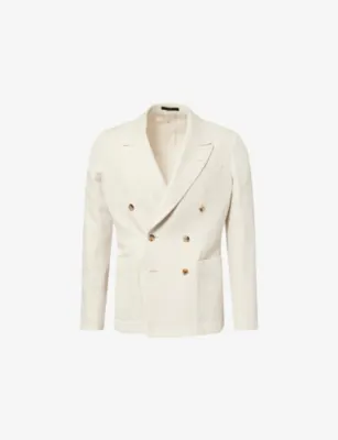PAUL SMITH Double-Breasted Peak-Lapels Cotton And Linen-Blend Blazer