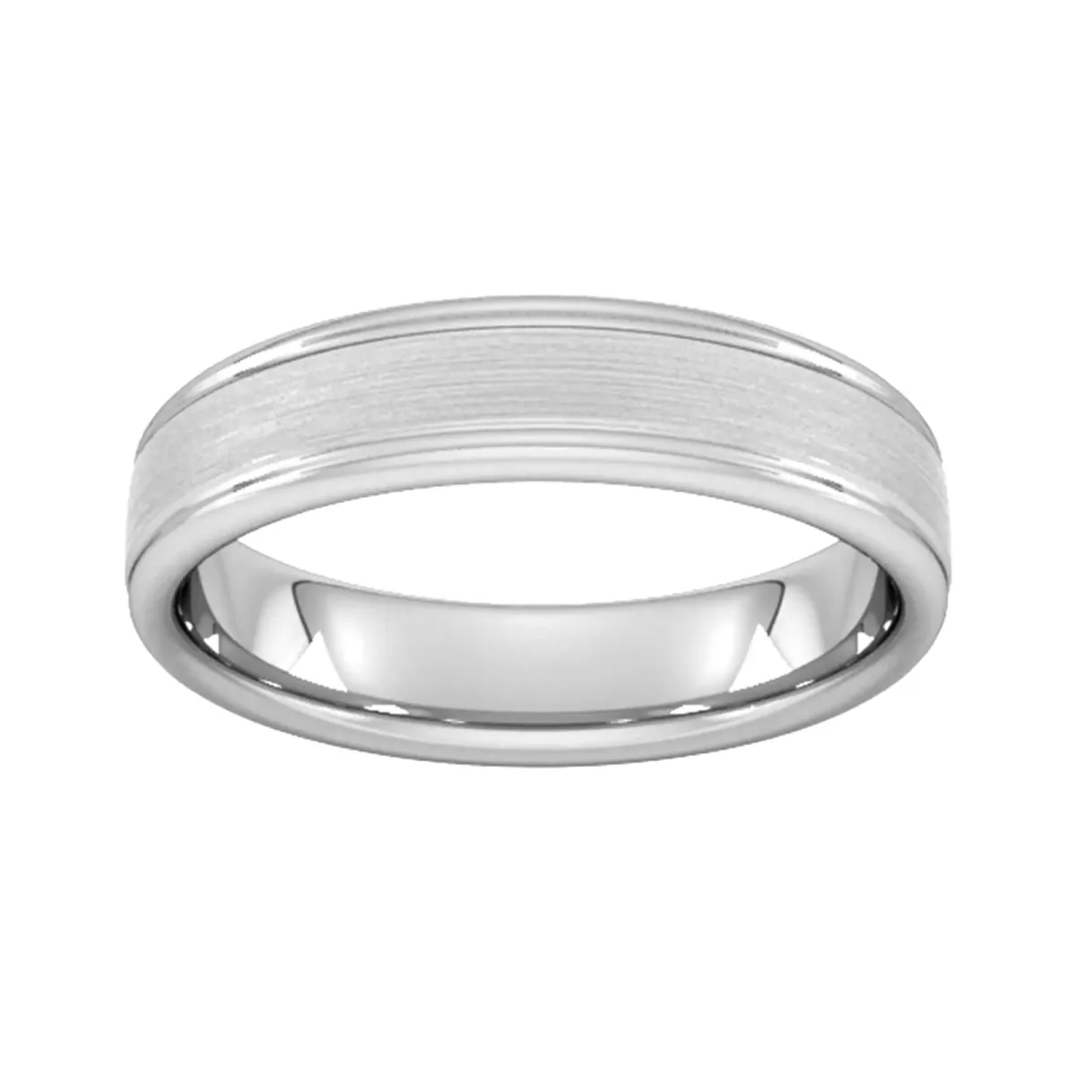 For Him 5mm D Shape Heavy Matt Centre With Grooves Wedding Ring In 18 Carat Yellow Gold