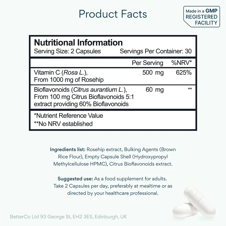 Bettervits Natural Vitamin C With Bioflavonoids 60 Capsules, additional product view 2