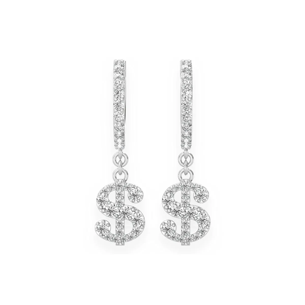 For Him Dollar Sign Hoop Drops in White Gold / Natural Diamond – Earring