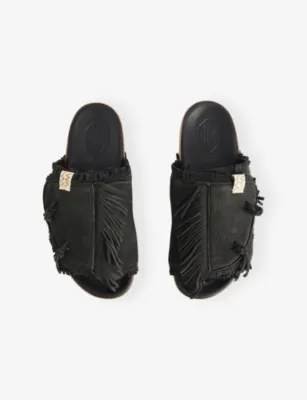 VISVIM Christo Shaman Folk Leather Flat Sandals - M in BLACK, additional product view 2