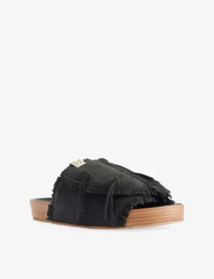 VISVIM Christo Shaman Folk Leather Flat Sandals - M in BLACK, additional product view 3