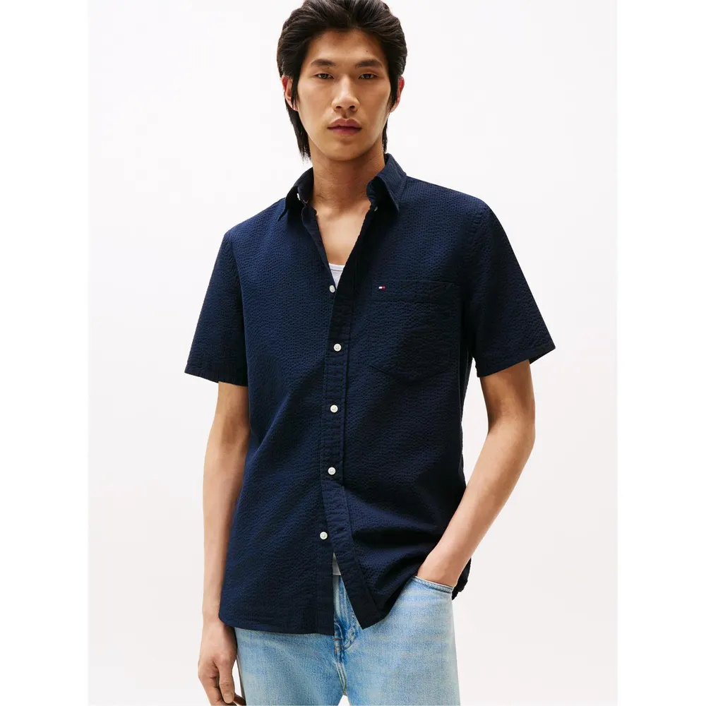 Tommy Hilfiger Seersucker Solid Ss Rf Shirt in Desert Sky, additional product view 2